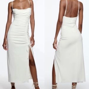 Zara Women’s Dress | NWT White Ruched Midi Dress